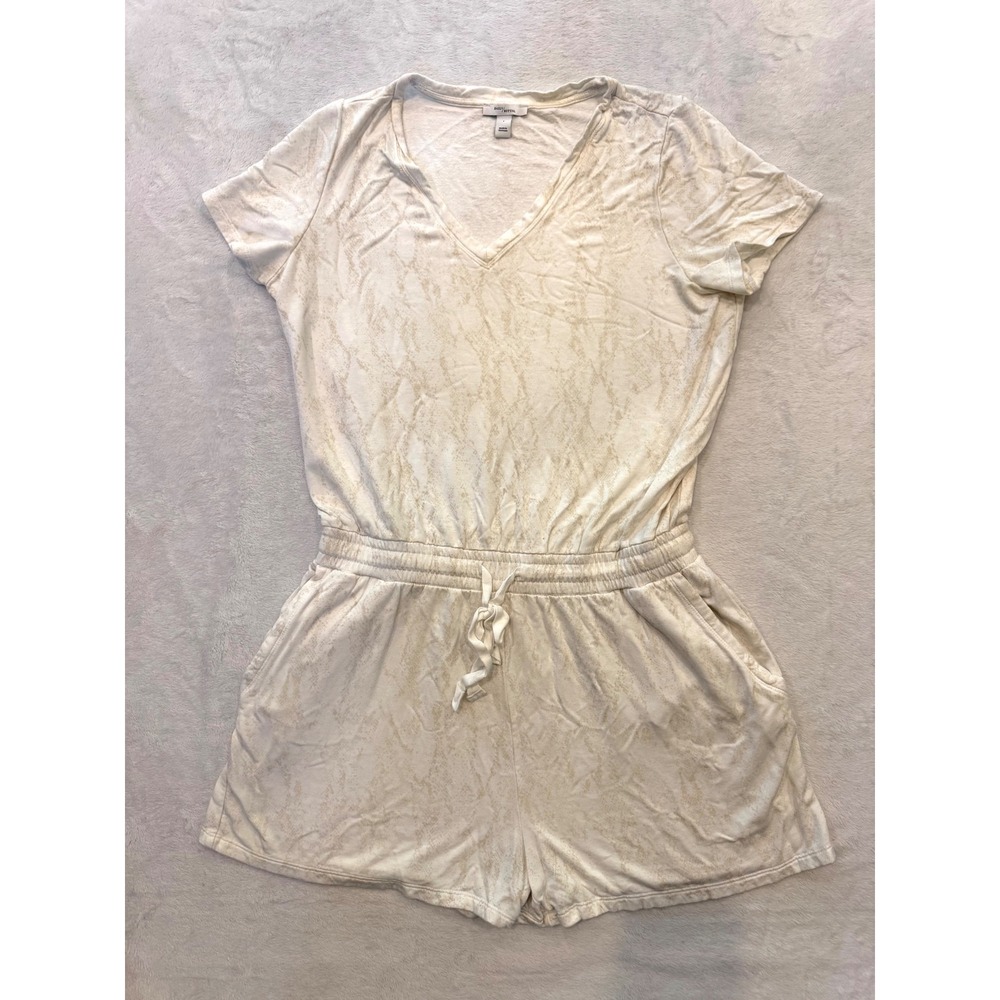 Daily Ritual Womens Cream Snake‎ Print V-Neck Short Sleeve Romper Size Large